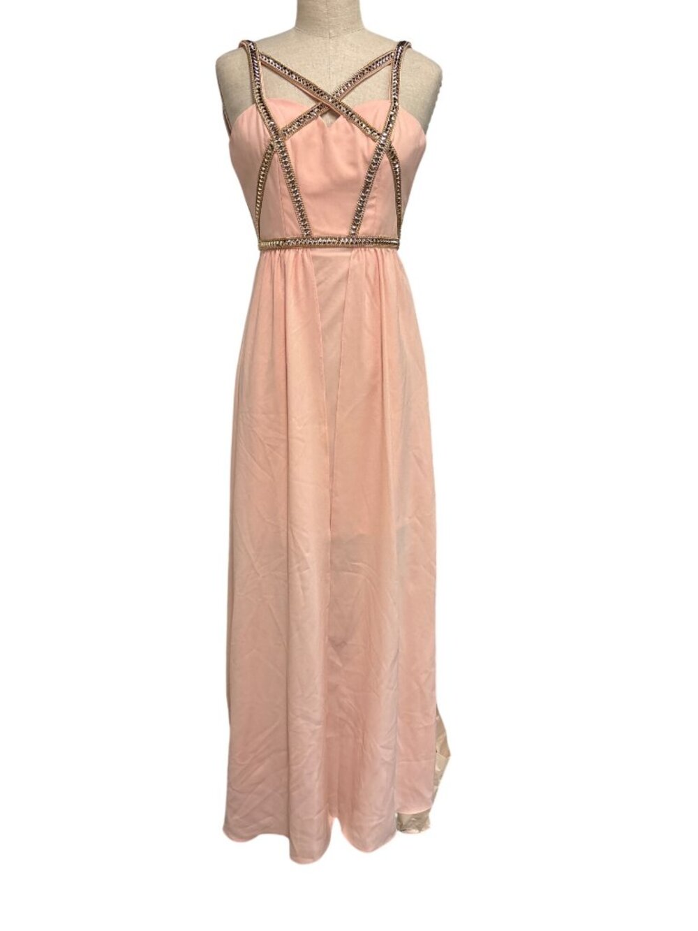 Lumiér By Bariano Peach Maxi Dress With Embellished Straps XS Polyester Stunning